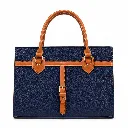 Navy and Tan Structured Leather Tote.webp