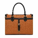 Tan and Black Structured Leather Tote.webp