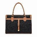 Black Pebbled Tote with Tan Trim.webp