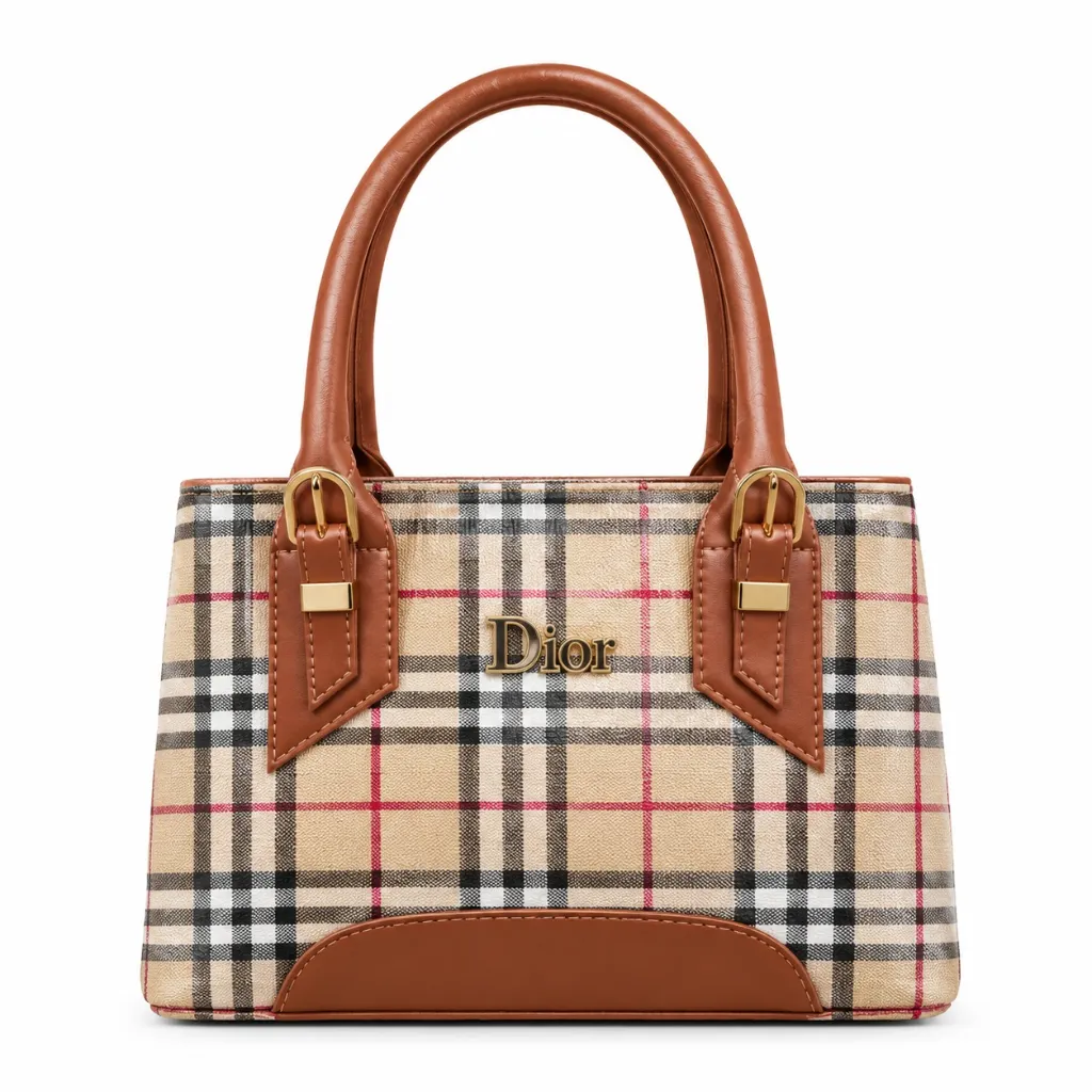 Classic Plaid Leather-Trimmed Handbag.webp