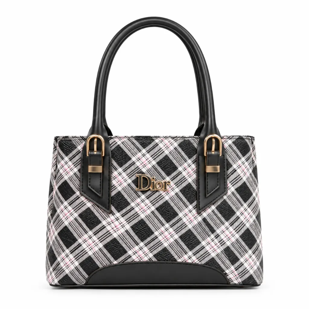 Plaid Dior Tote with Gold Hardware.webp