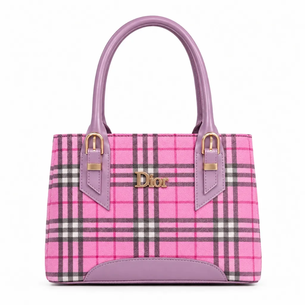 Pink Plaid Dior Tote with Lavender Accents.webp