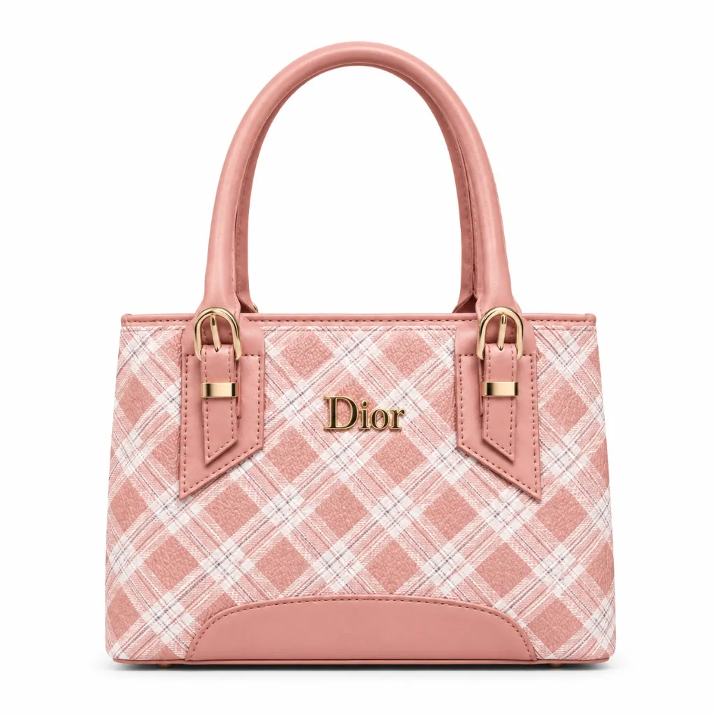 Pastel Pink Plaid Designer Handbag.webp